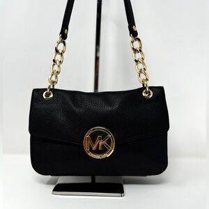 Michael Kors Black Leather Chainlink Shoulder Bag